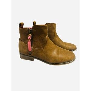 Cat & Jack Girl’s Booties Brown Cognac Faux Suede Zipper Boots SIZE 1